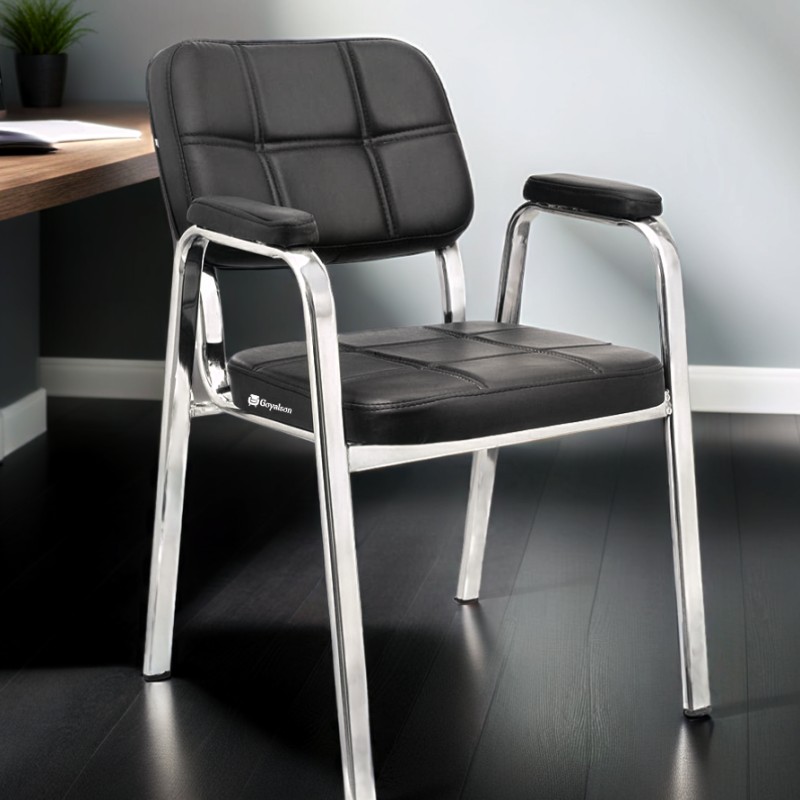 GOYALSON Office Visitor Chair with Armrests, featuring a sturdy chrome frame and cushioned seat and back for enhanced comfort. Fixed design without wheels, ideal for office and reception use.