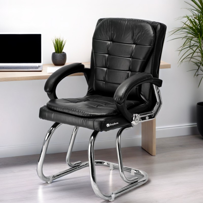GOYALSON® Deluxe Cushioned Visitor Chair with Heavy Chrome Frame – Comfortable Seat & Back, Durable Office, Reception, Library & Study Chair