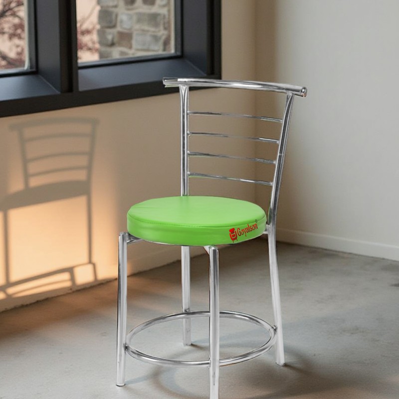 GOYALSON® Multipurpose armless chair with a sturdy chrome frame and cushioned leatherette seat, ideal for dining, cafe, home, office, and study use.