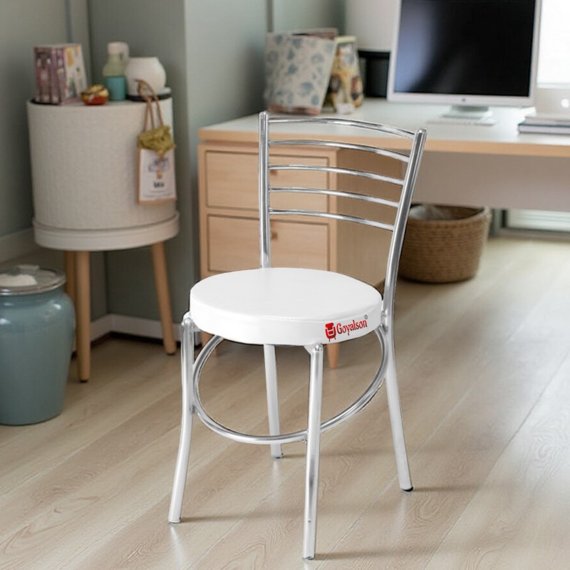 GOYALSON® ergonomic chair with a chrome-polished frame and leatherette seat, ideal for offices, homes, study areas, hotels, and restaurants.