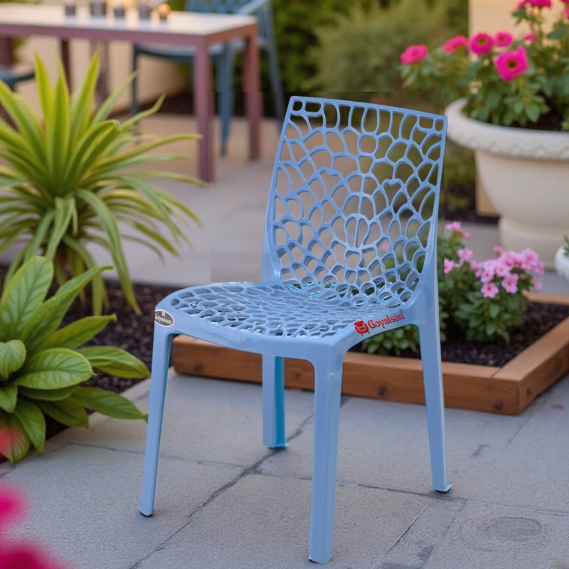 GOYALSON® Gloss Finish Plastic Web (Jali) Chair, a lightweight and durable armless design ideal for outdoor use, homes, offices, study areas, and reception spaces.