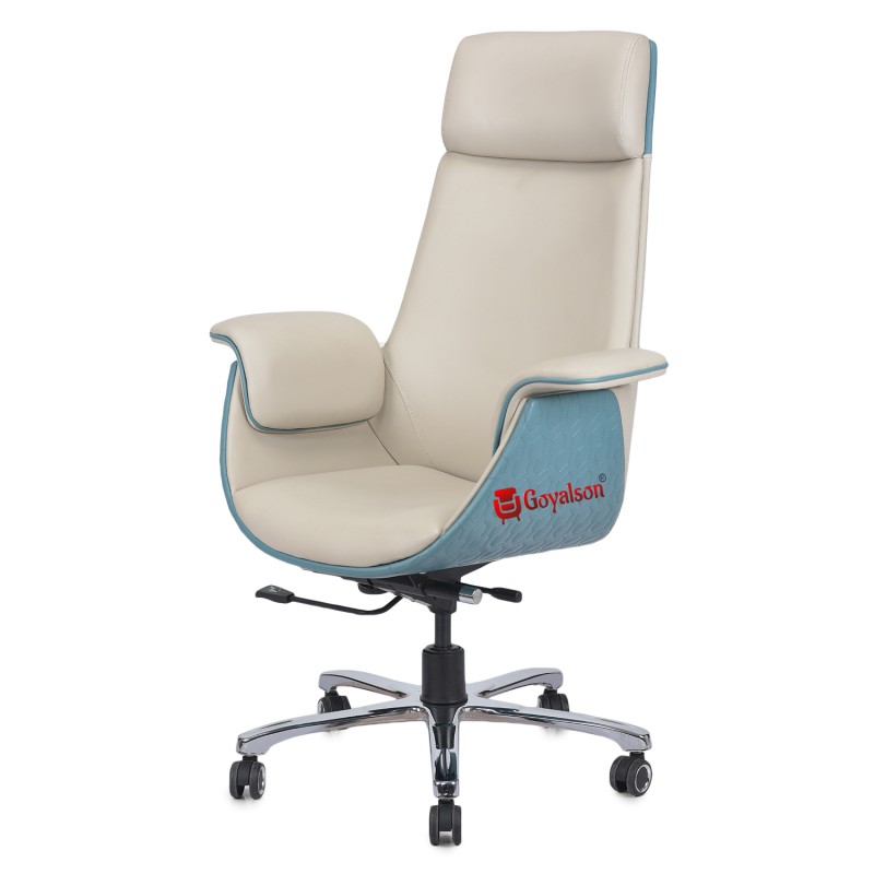 Goyalson ergonomic revolving office chair designed for directors, principals, and managers, featuring comfortable armrests, smooth-rolling wheels, and a well-cushioned seat and back for all-day support.