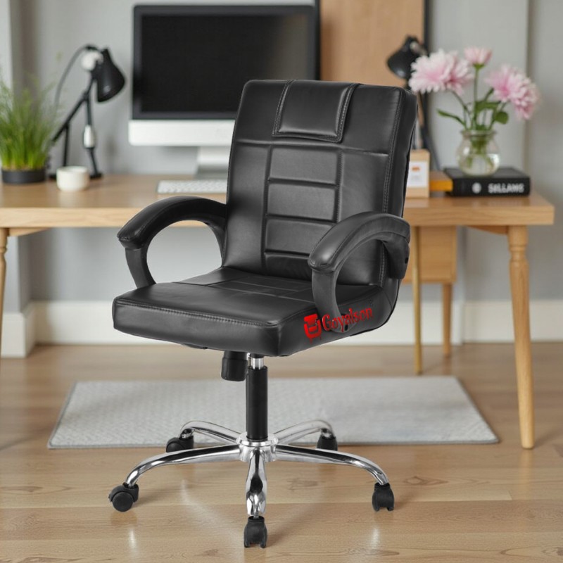 GOYALSON® Ergonomic Revolving Office Chair for Directors, Principals, and Managers featuring armrests, smooth-rolling wheels, and cushioned seat and back for enhanced comfort.