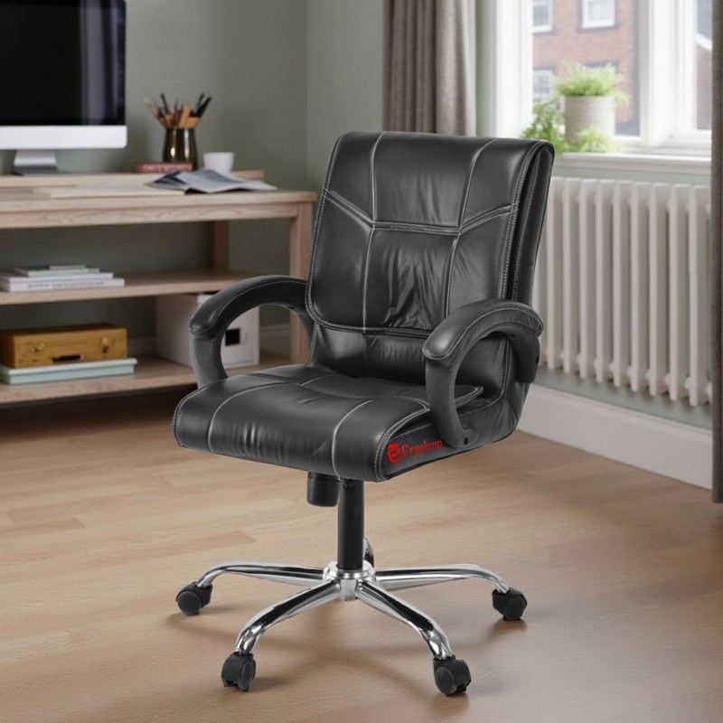 GOYALSON® ergonomic revolving office chair crafted for directors, principals, and managers, equipped with sturdy armrests, smooth-rolling casters.