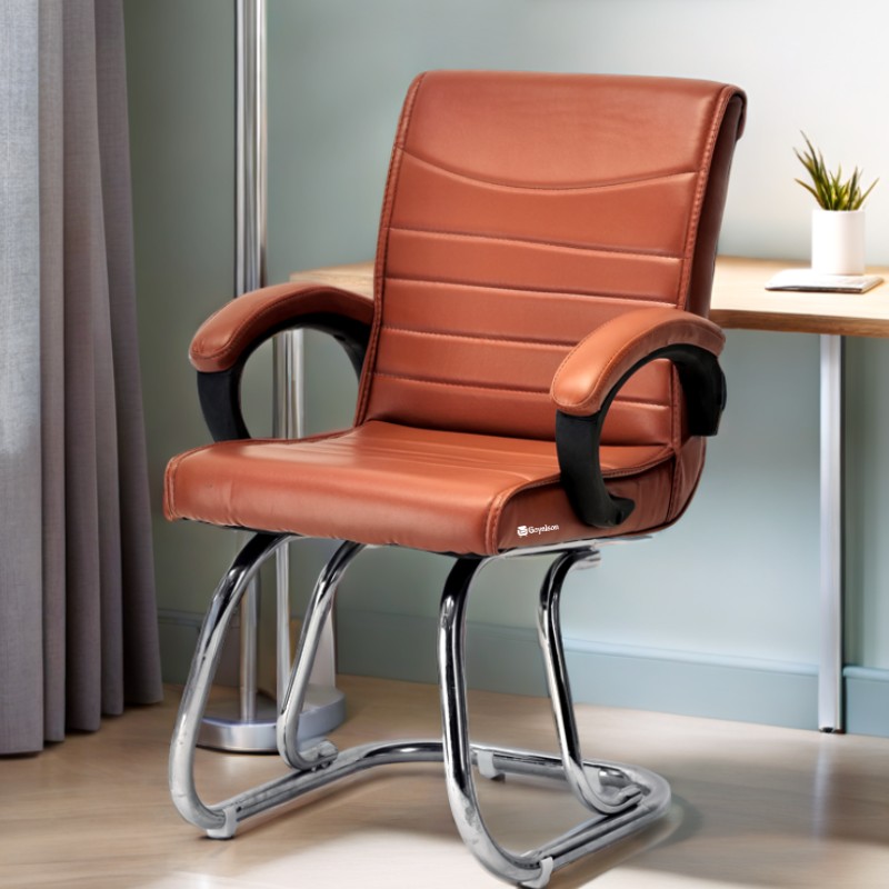 GOYALSON® Executive Visitor Chair with cushioned seat, armrests, and durable metal frame—perfect for office, home, reception, and school use.