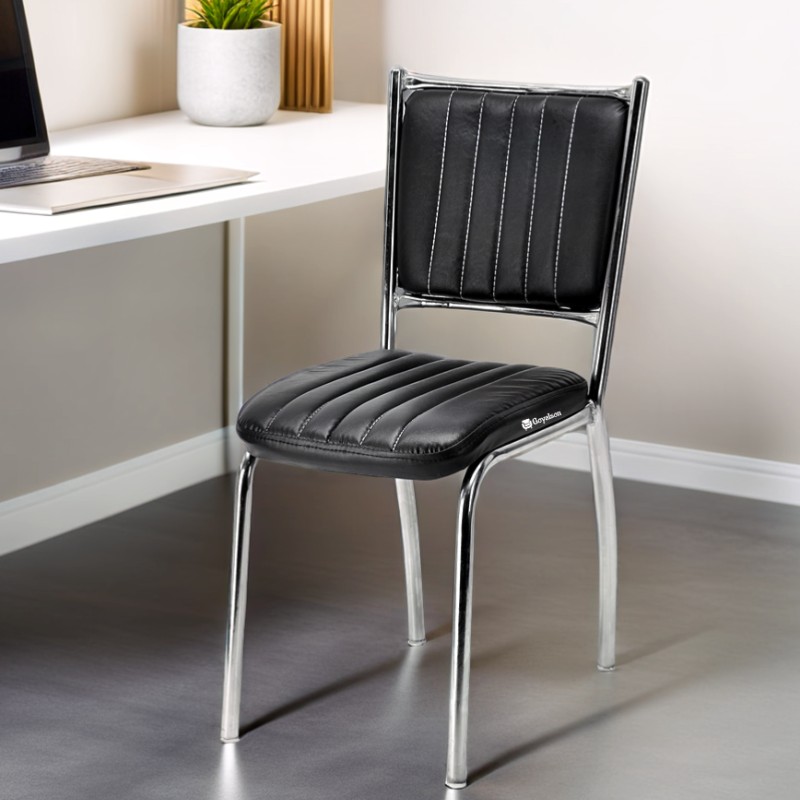 GOYALSON® office visitor chair designed with a durable Chrome frame, comfortable padded seat and backrest, an armless structure, and a stable, non-rolling base for steady support.