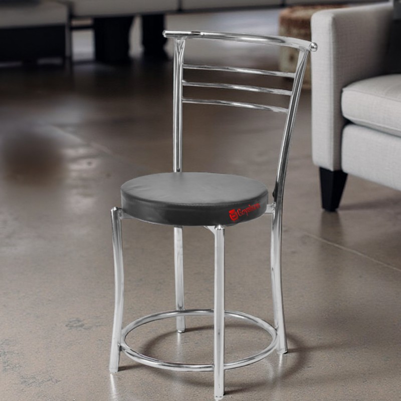 GOYALSON® Multipurpose armless chair with a sturdy chrome frame and cushioned leatherette seat, ideal for dining, cafe, home, office, and study use.